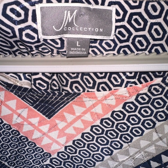 NWT JMCOLLECTION jacquard knit geometric textured material s/s stretch topSize:L - Picture 2 of 4